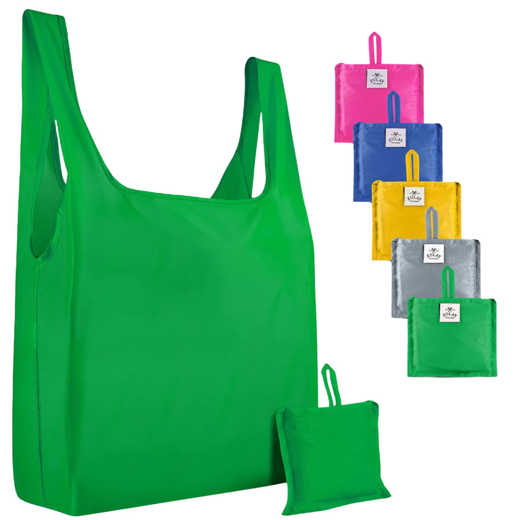 Reusable Grocery Bags - 5 Pack-Green Pink Gray Teal and Yellow by Zulay Kitchen