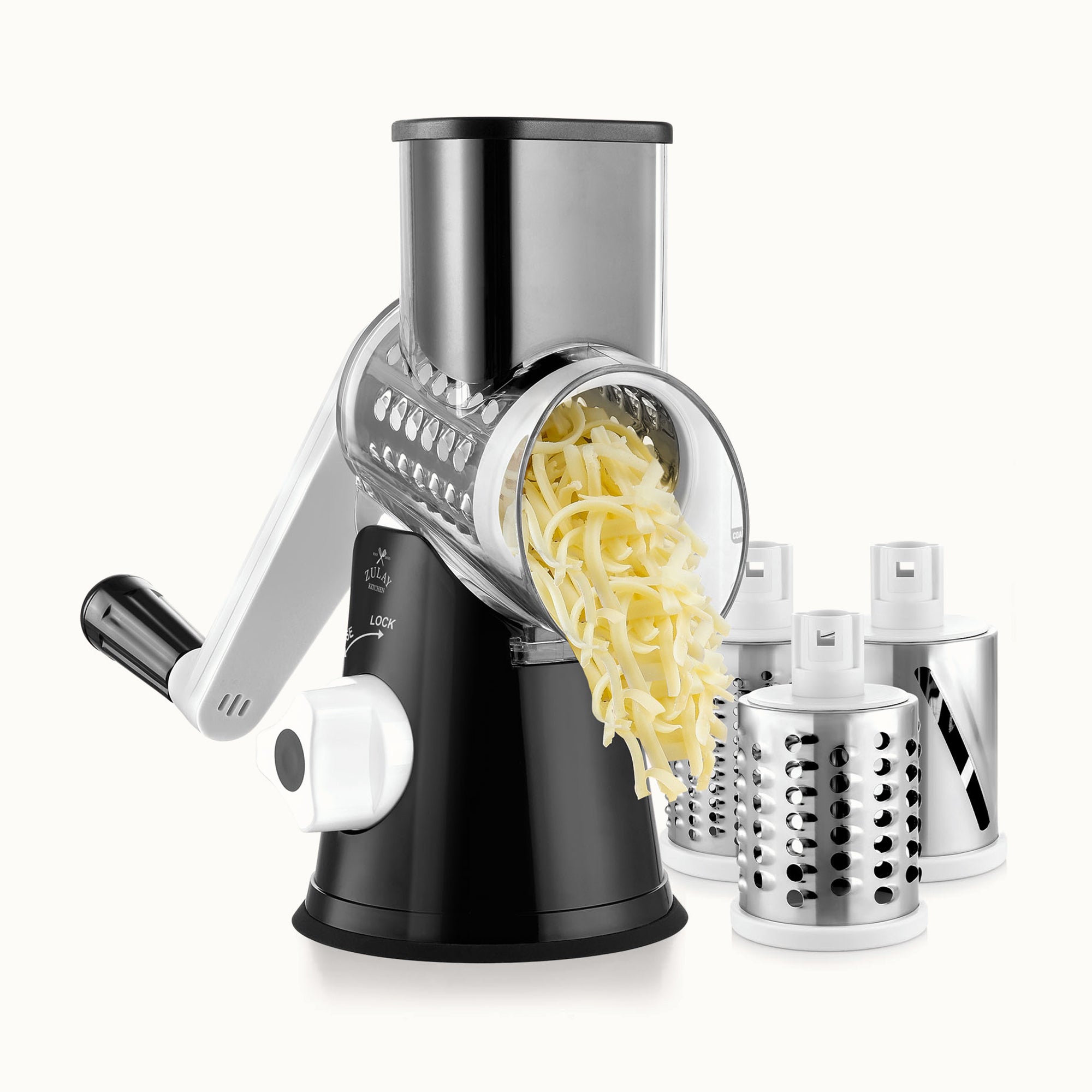 Rotary Cheese Grater with 3 Interchangeable Blades - Black by Zulay Kitchen