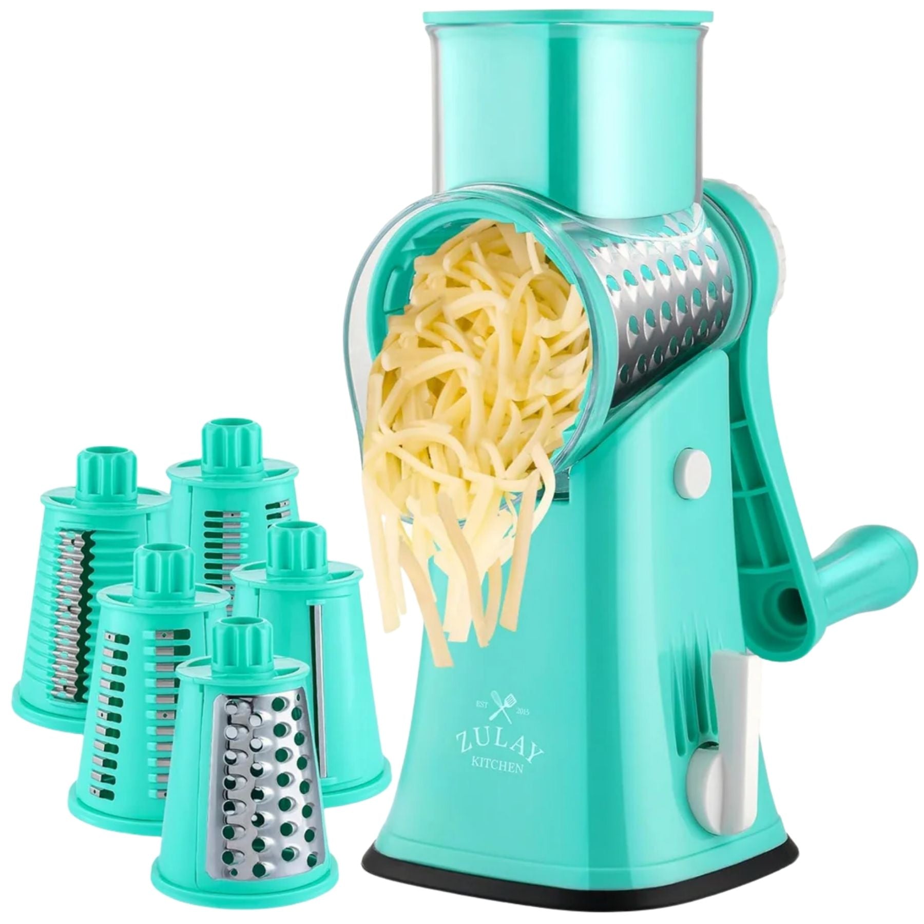 Rotary Cheese Grater with 5 Interchangeable Blades - Teal by Zulay Kitchen