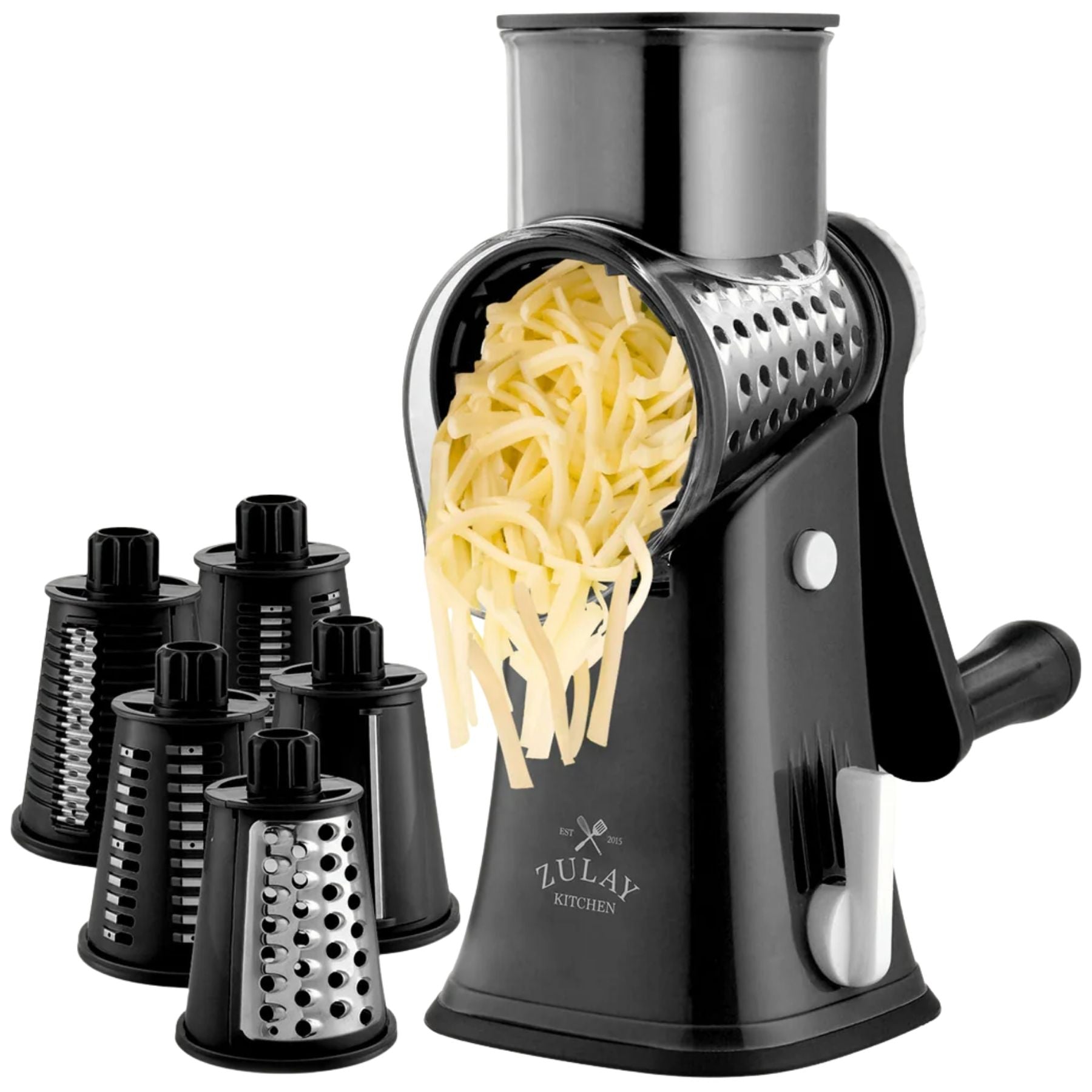 Rotary Cheese Grater with 5 Interchangeable Blades Black by Zulay Kitchen