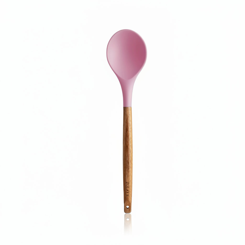 Serving Spoon Pink_Silicone-Utensils-Set-5-Piece-with-Acacia-Wood-Handles-Zulay-Kitchen