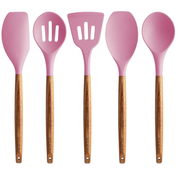 Silicone Utensils Set - 5 Pieces Pink by Zulay Kitchen