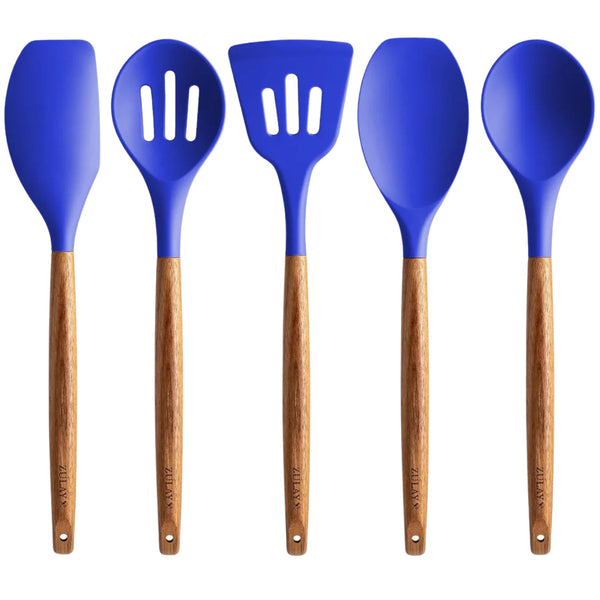 Silicone Utensils Set - 5 Pieces Dark Blue by Zulay Kitchen