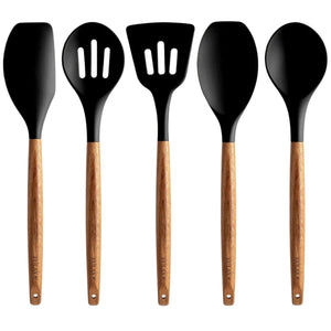 Silicone Utensils Set - 5 Pieces Black by Zulay Kitchen