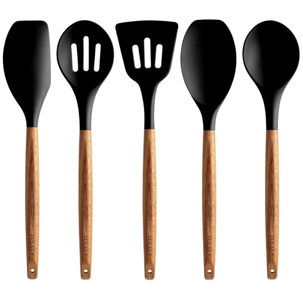 Silicone Utensils Set - 5 Pieces Black by Zulay Kitchen