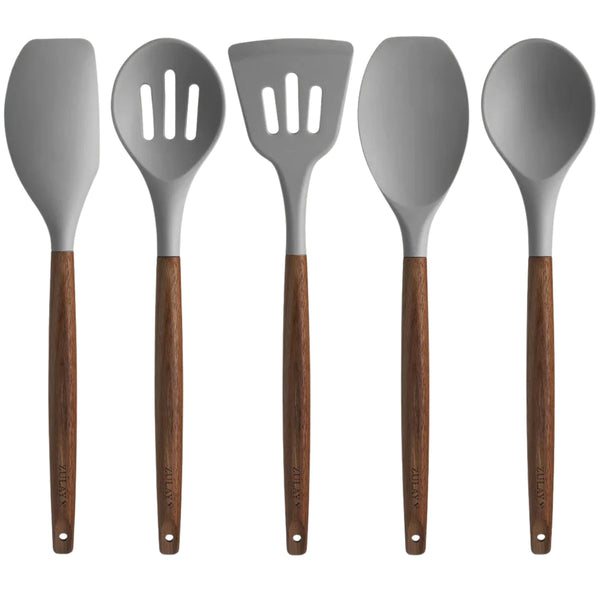 Silicone Utensils Set - 5 Pieces Gray by Zulay Kitchen