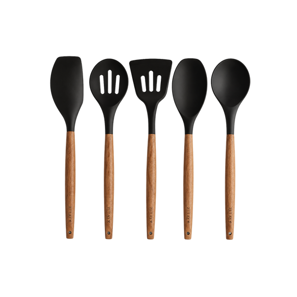 Silicone Utensils Set - 5 Pieces Black by Zulay Kitchen
