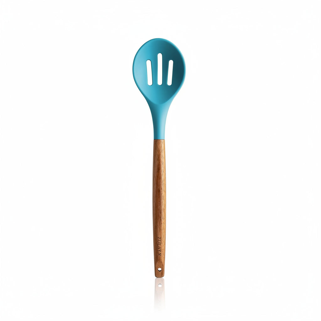 Slotted Spoon Blue_Silicone-Utensils-Set-5-Piece-with-Acacia-Wood-Handles-Zulay-Kitchen