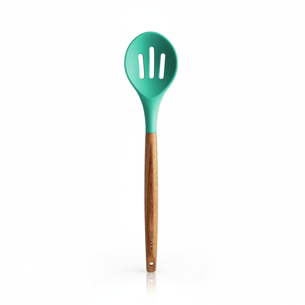 Slotted Spoon Mint_Silicone-Utensils-Set-5-Piece-with-Acacia-Wood-Handles-Zulay-Kitchen