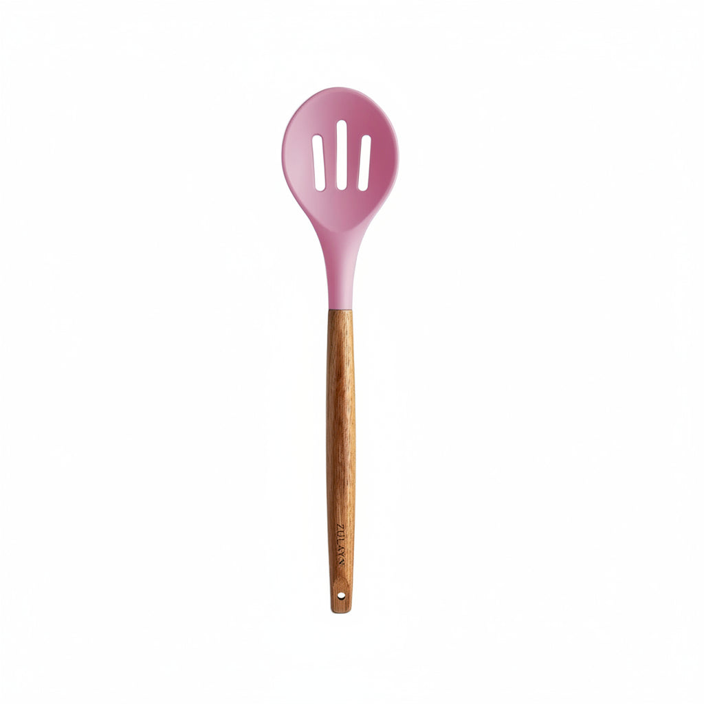 Slotted Spoon Pink_Silicone-Utensils-Set-5-Piece-with-Acacia-Wood-Handles-Zulay-Kitchen