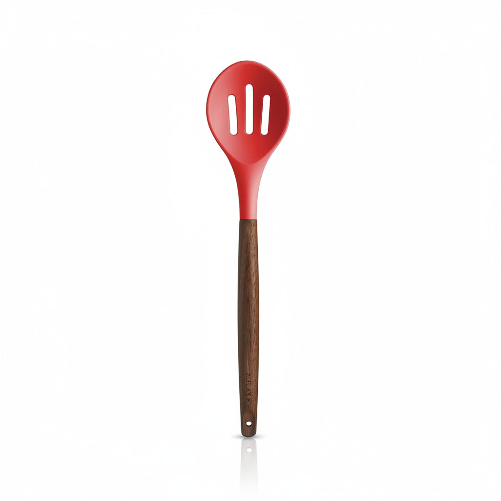 Slotted Spoon Red_Silicone-Utensils-Set-5-Piece-with-Acacia-Wood-Handles-Zulay-Kitchen
