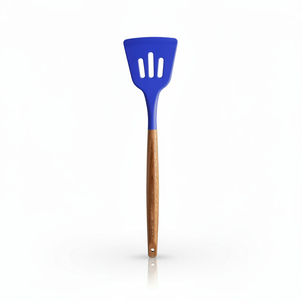Slotted Turner Dark_Blue_Silicone-Utensils-Set-5-Piece-with-Acacia-Wood-Handles-Zulay-Kitchen