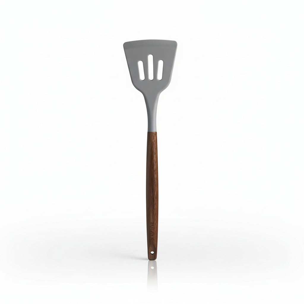 Slotted Turner Gray_Silicone-Utensils-Set-5-Piece-with-Acacia-Wood-Handles-Zulay-Kitchen