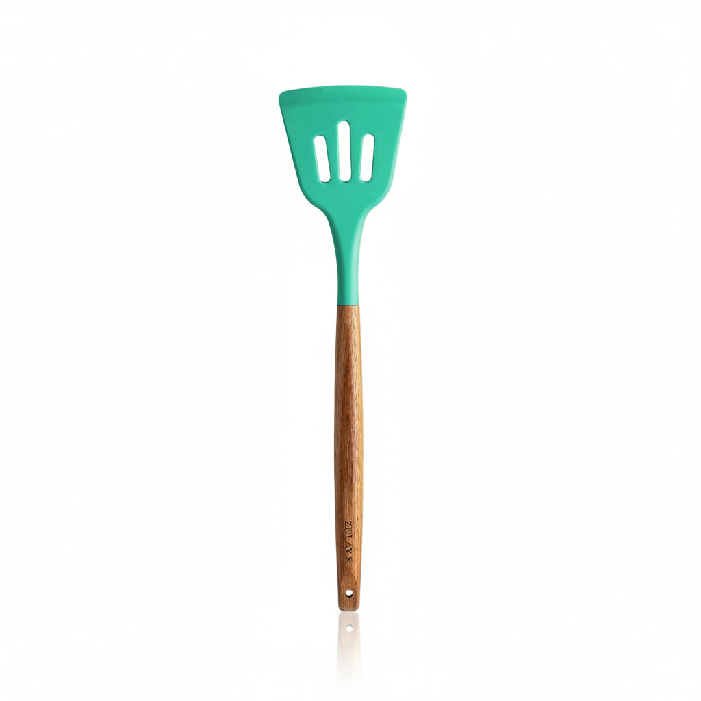 Slotted Turner Mint_Silicone-Utensils-Set-5-Piece-with-Acacia-Wood-Handles-Zulay-Kitchen