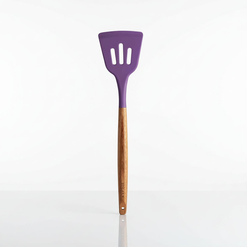 Slotted Turner Purple_Silicone-Utensils-Set-5-Piece-with-Acacia-Wood-Handles-Zulay-Kitchen