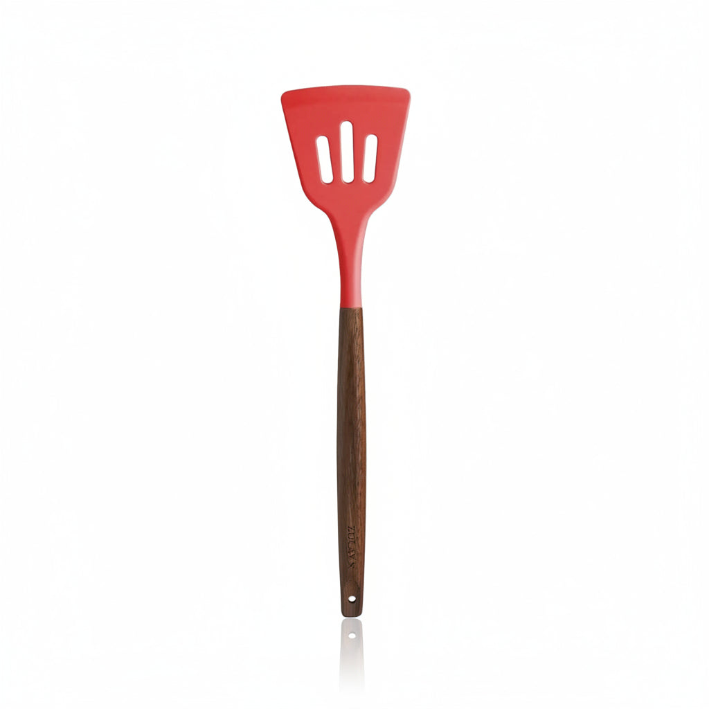 Slotted Turner Red_Silicone-Utensils-Set-5-Piece-with-Acacia-Wood-Handles-Zulay-Kitchen