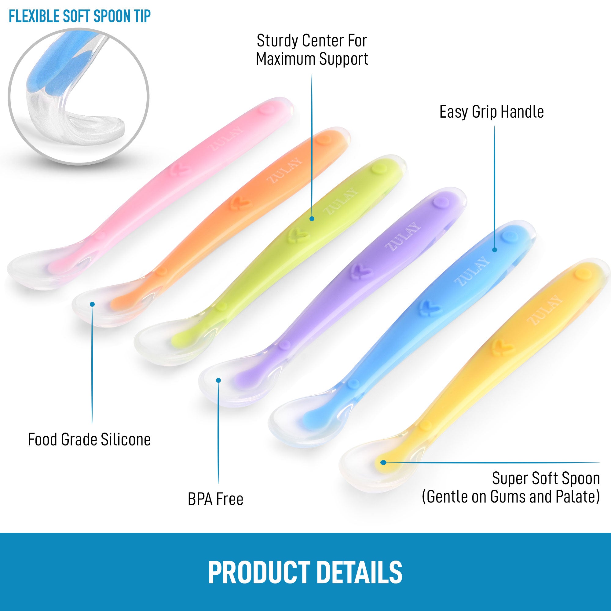 BPA-Free Food-Grade Silicone Baby Spoon with Easy-Grip Handle by Zulay Kitchen 