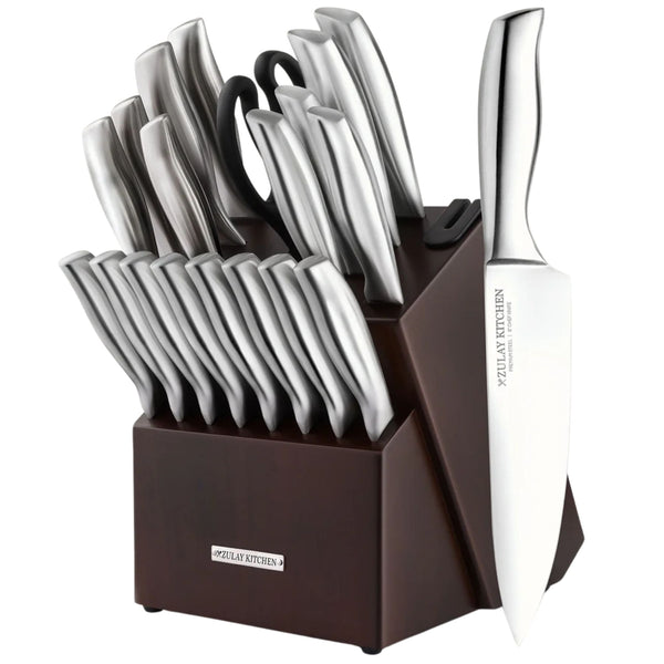 Stainless Steel Kitchen Knife Set 20pc Dark Brown by Zulay Kitchen