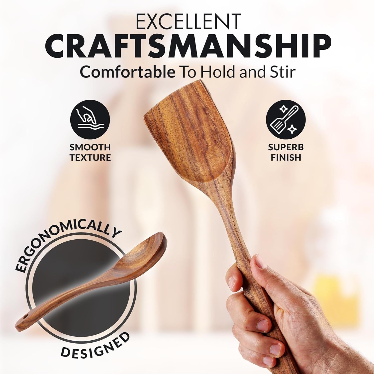 Zulay Kitchen 3-Piece Wooden Ladle Set