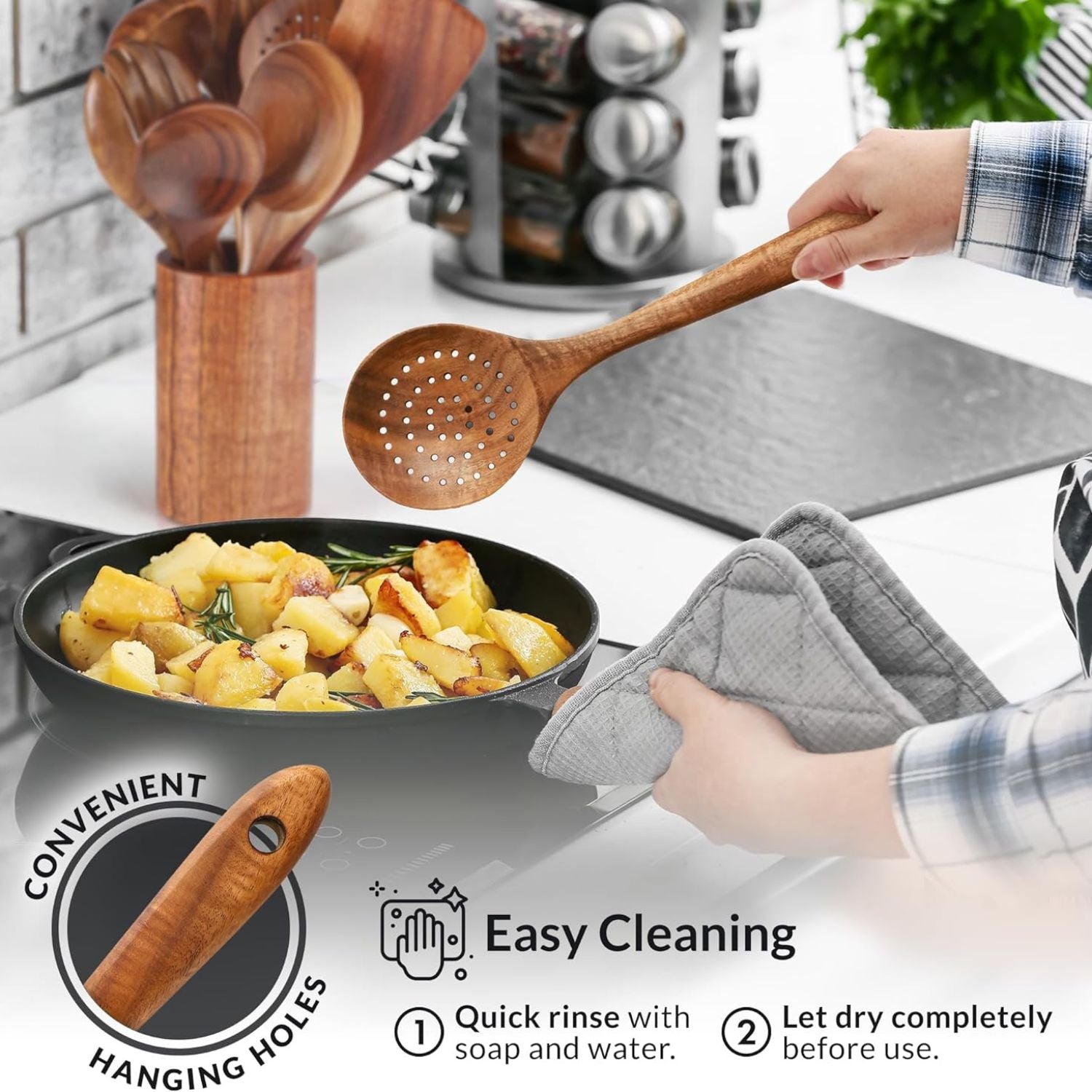 Zulay Kitchen 3-Piece Wooden Ladle Set - Thumbnail 3