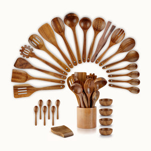 Teak Wood Utensils Large 30-Piece Set by Zulay Kitchen