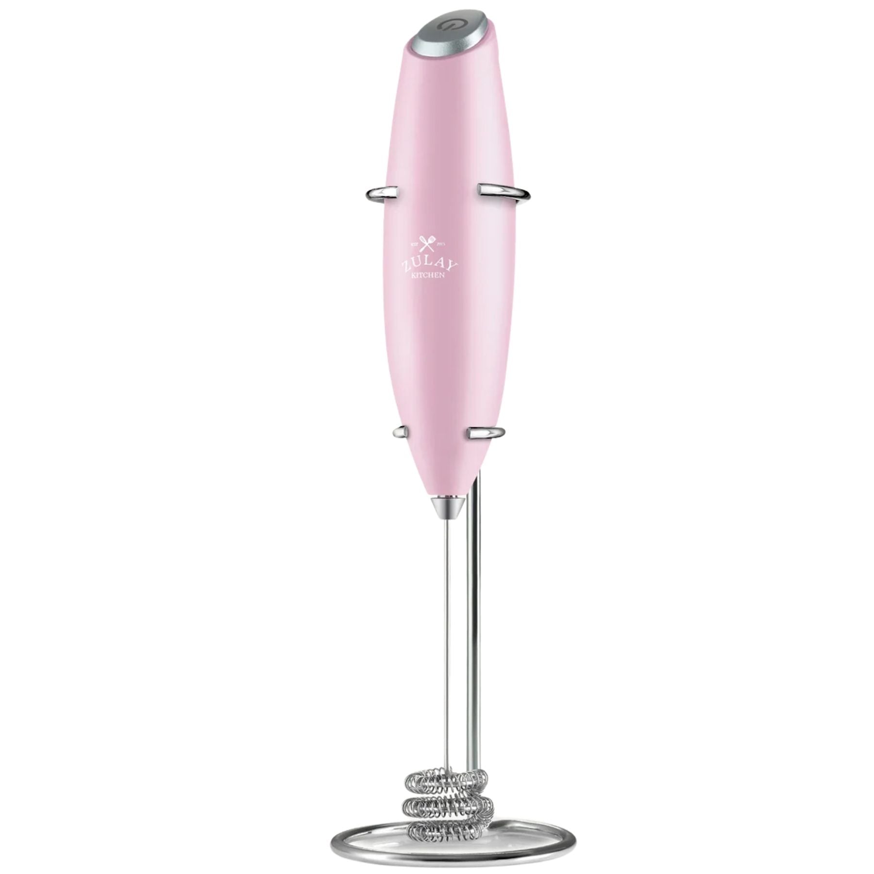Tornado Triple Whisk Milk Frother with Stand & 4 Batteries - Pink by Zulay Kitchen