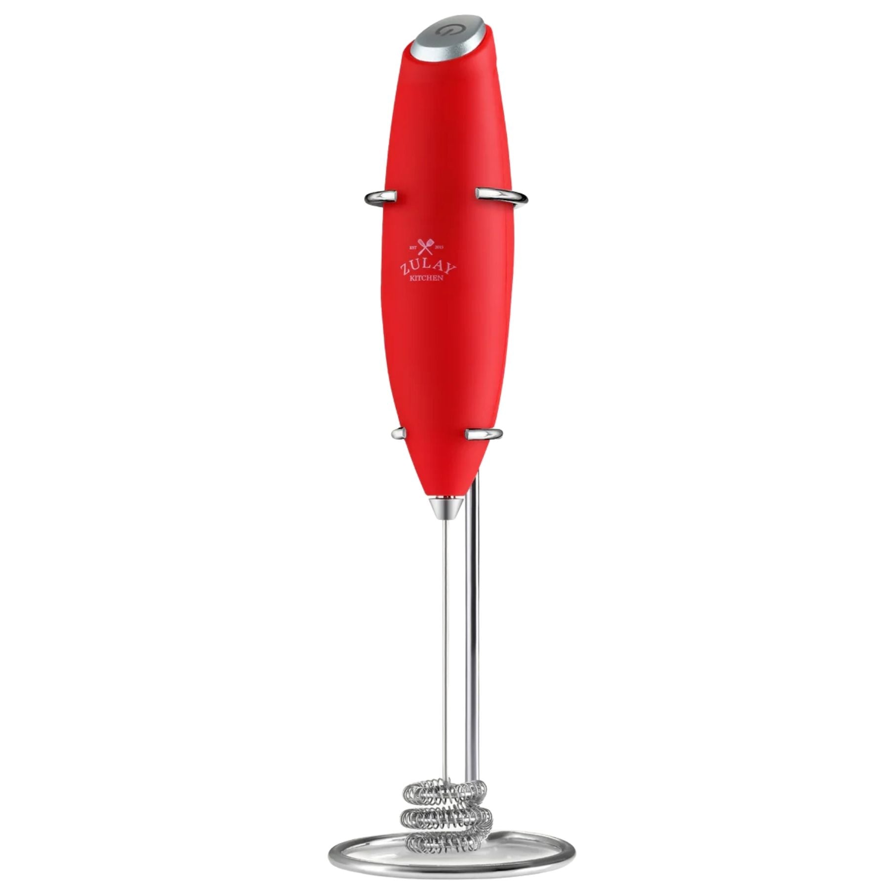Tornado Triple Whisk Milk Frother with Stand & 4 Batteries - Red by Zulay Kitchen