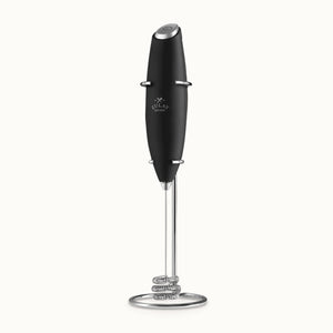Tornado Triple Whisk Milk Frother with Stand & 2 Batteries - Black with Silver by Zulay Kitchen