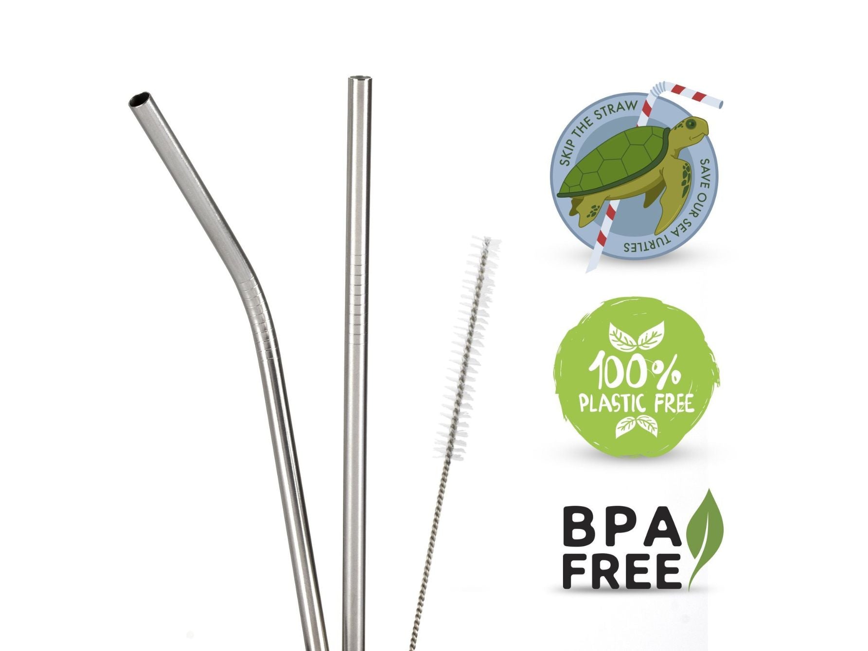 Stainless Steel Straws - Eco-Friendly Reusable Straws - Set of 2 with Cleaning Brush