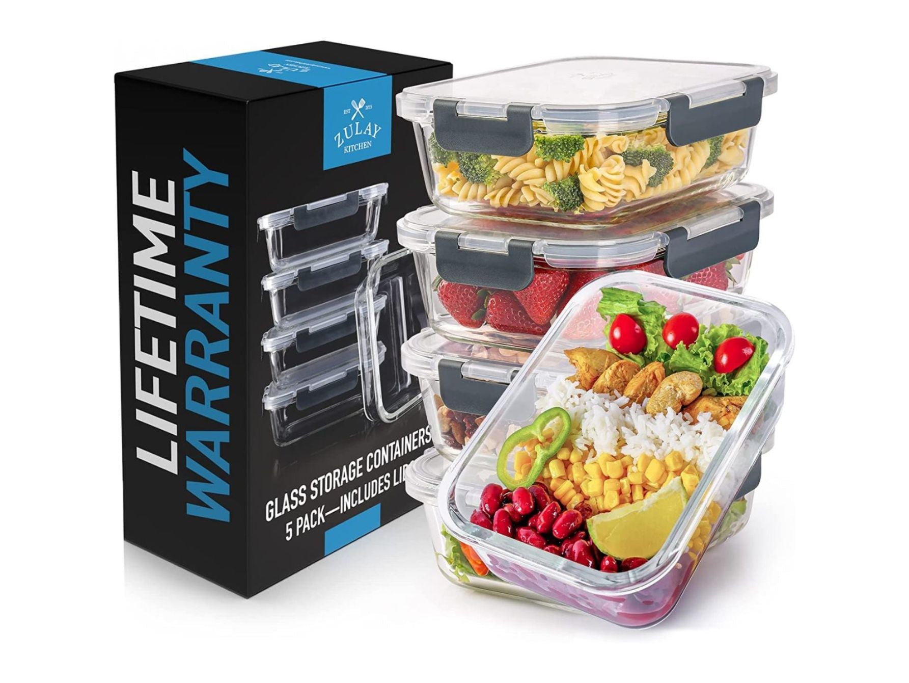 Reusable Glass Meal Prep Container Set, Glass Food Containers With