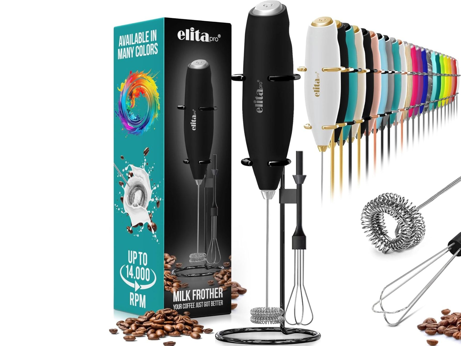 ElitaPro Powerful Milk Frother Wand - 2 in 1 Handheld Coffee Frother and Egg Beater