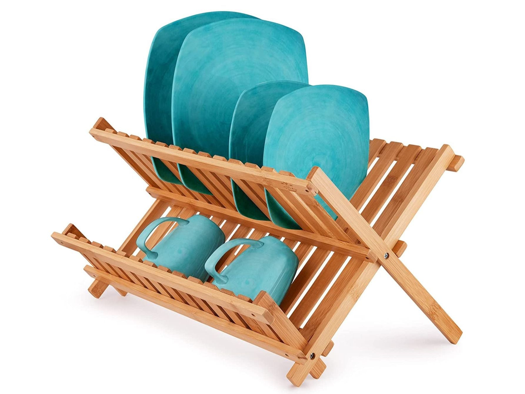 WORTHUG Bamboo Dish Drying Rack Set, 3-Tier Collapsible Bamboo Drainer Dish  Drying Rack with Utensil Holder,Multipurpose Roll-Up Dish Drying Rack