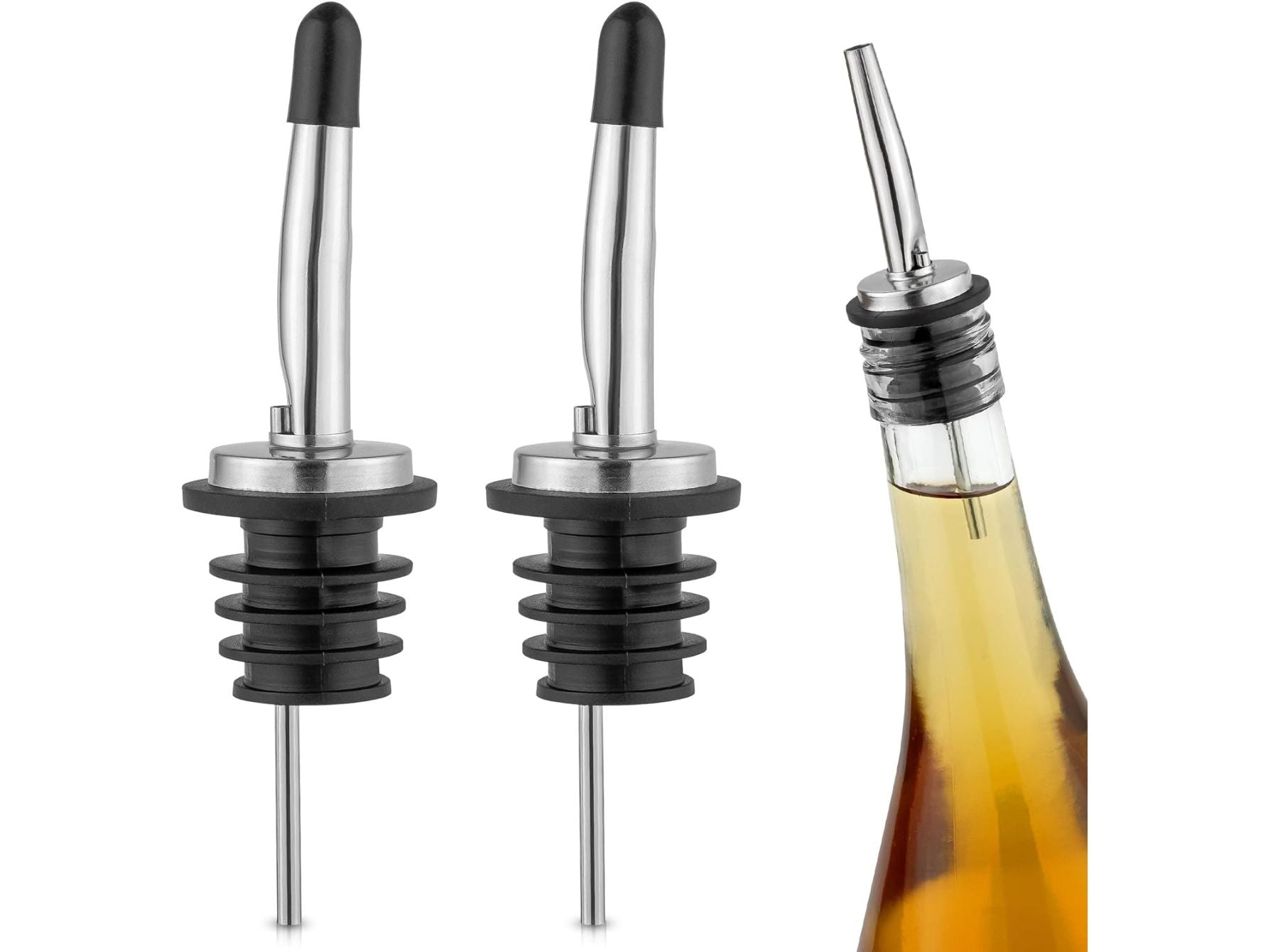 Stainless Steel Liquor Pourers with Rubber Dust Caps