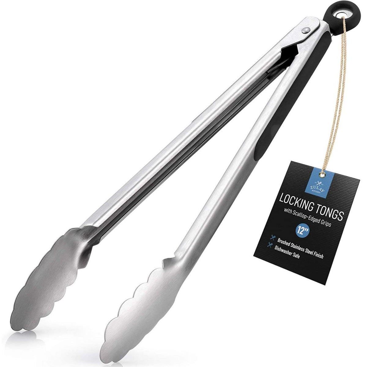 Zulay Kitchen - Premium Set of Stainless Steel Tongs for Cooking, Grilling and Barbecue