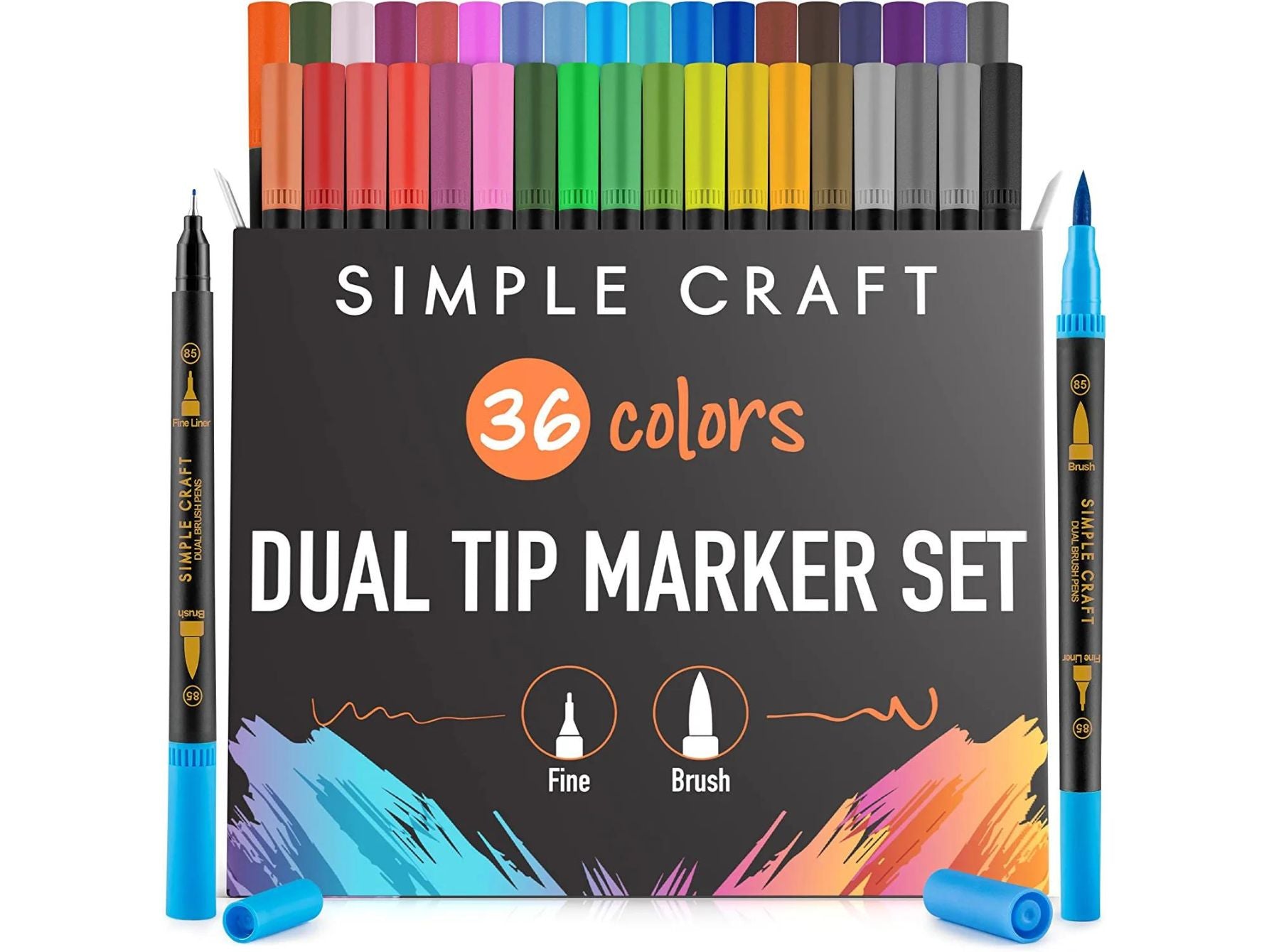 Simple Craft Colored Dual Tip Brush Pens - 36 Colors