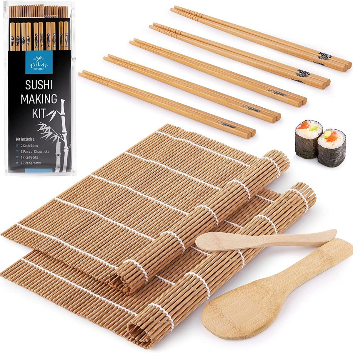 Bamboo Sushi Making Kit with 2 Sushi Rolling Mats, Bamboo Chopsticks, Rice  Paddle & Spreader, 1 - Dillons Food Stores
