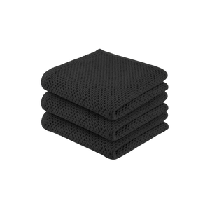 Waffle Weave Kitchen Towels-3 Pack 13 x 28 inch - Ash Black by Zulay Kitchen 
