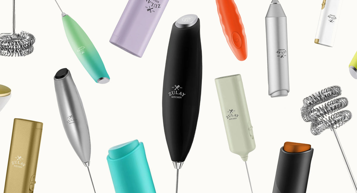 Zulay Kitchen milk frothers on a white background.