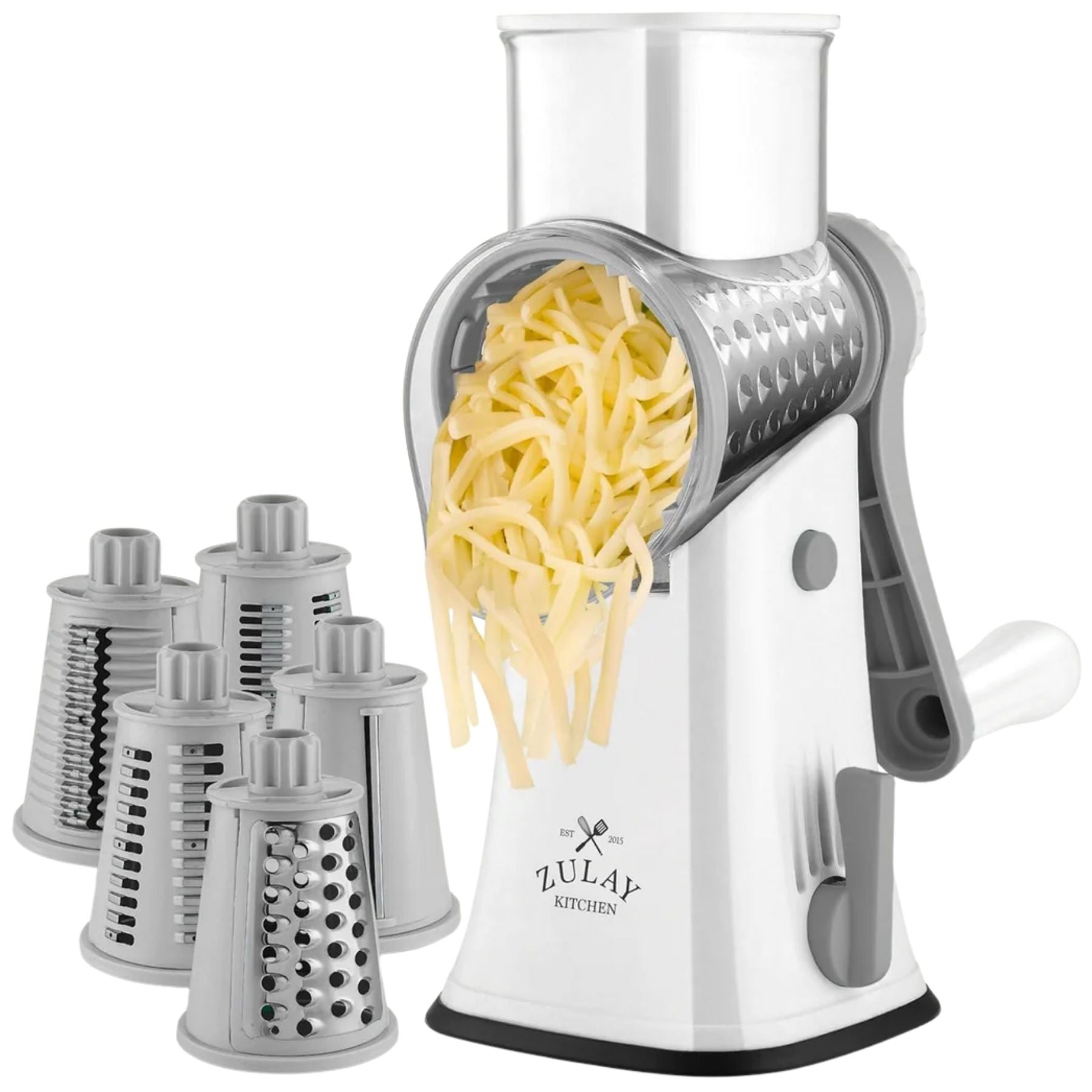 Rotary Cheese Grater with 5 Interchangeable Blades - Gray & White by Zulay Kitchen 