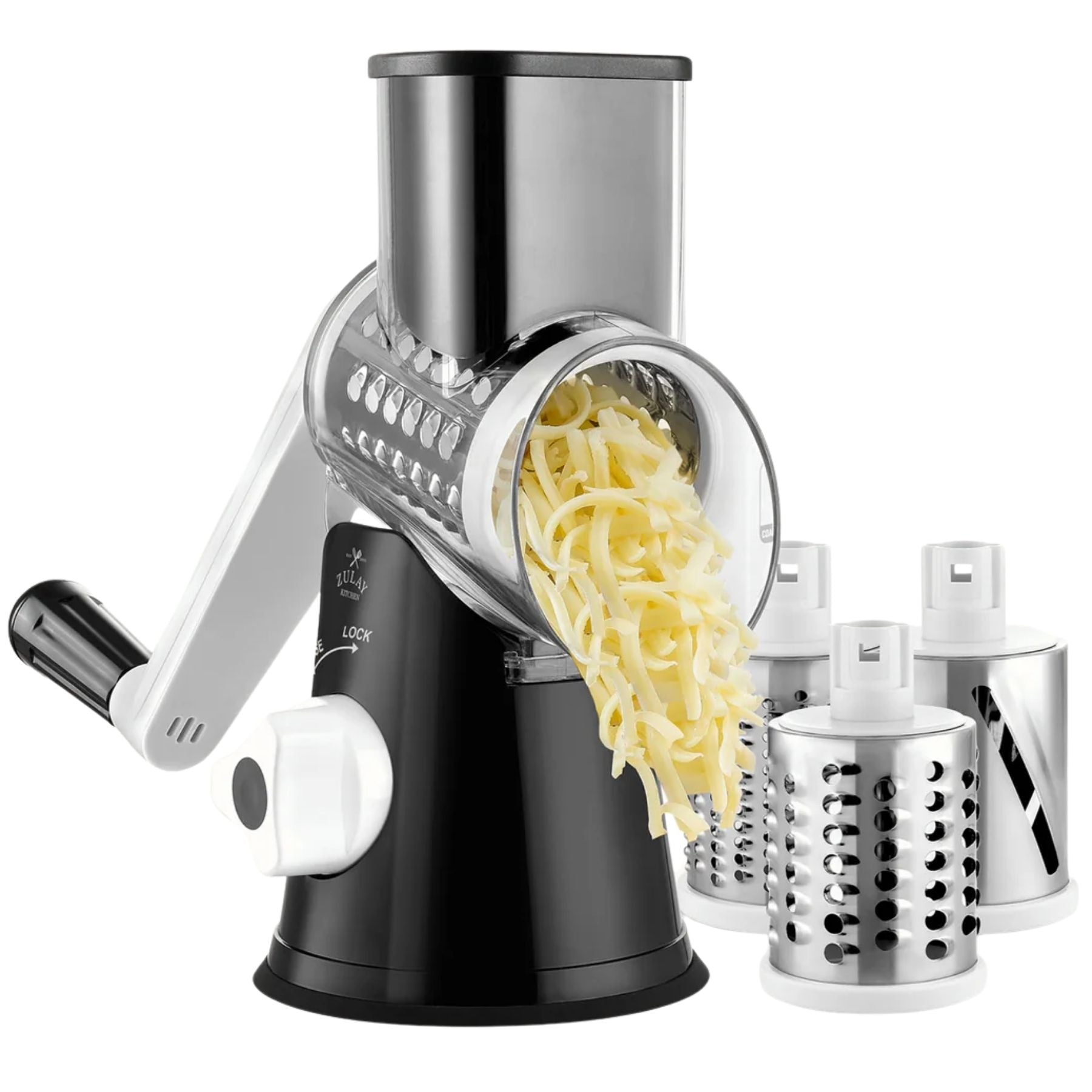 Rotary Cheese Grater with 3 Interchangeable Blades - Black by Zulay Kitchen