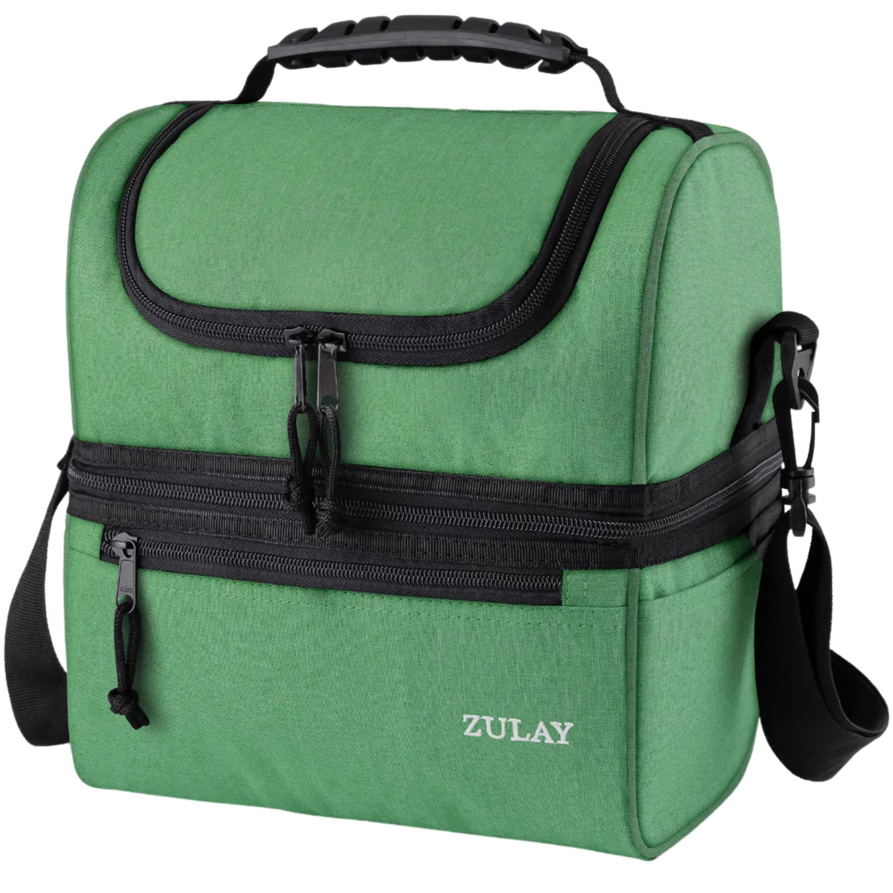 Insulated 2-Compartment Lunch Box Bag With Strap-Heather Green by Zulay Kitchen