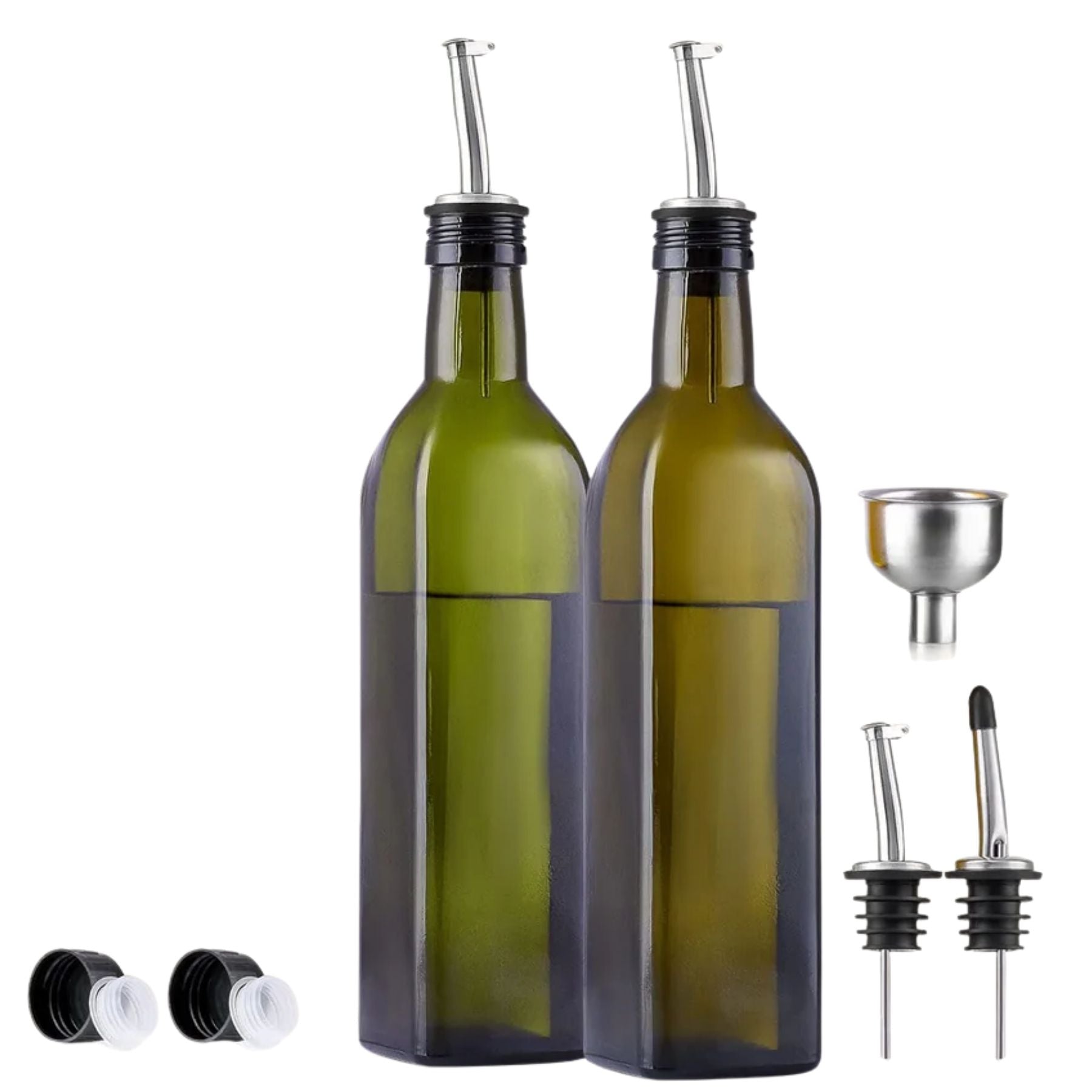 Olive Oil Dispenser Bottle with Accessories - 2 Pack Olive Green and Brown by Zulay Kitchen