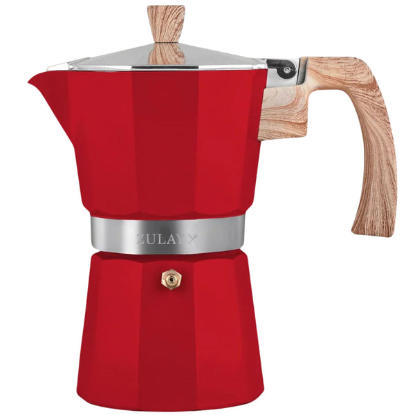 Stovetop Espresso Cup Moka Pot - 3 Cup Red with Wooden Handle by Zulay Kitchen