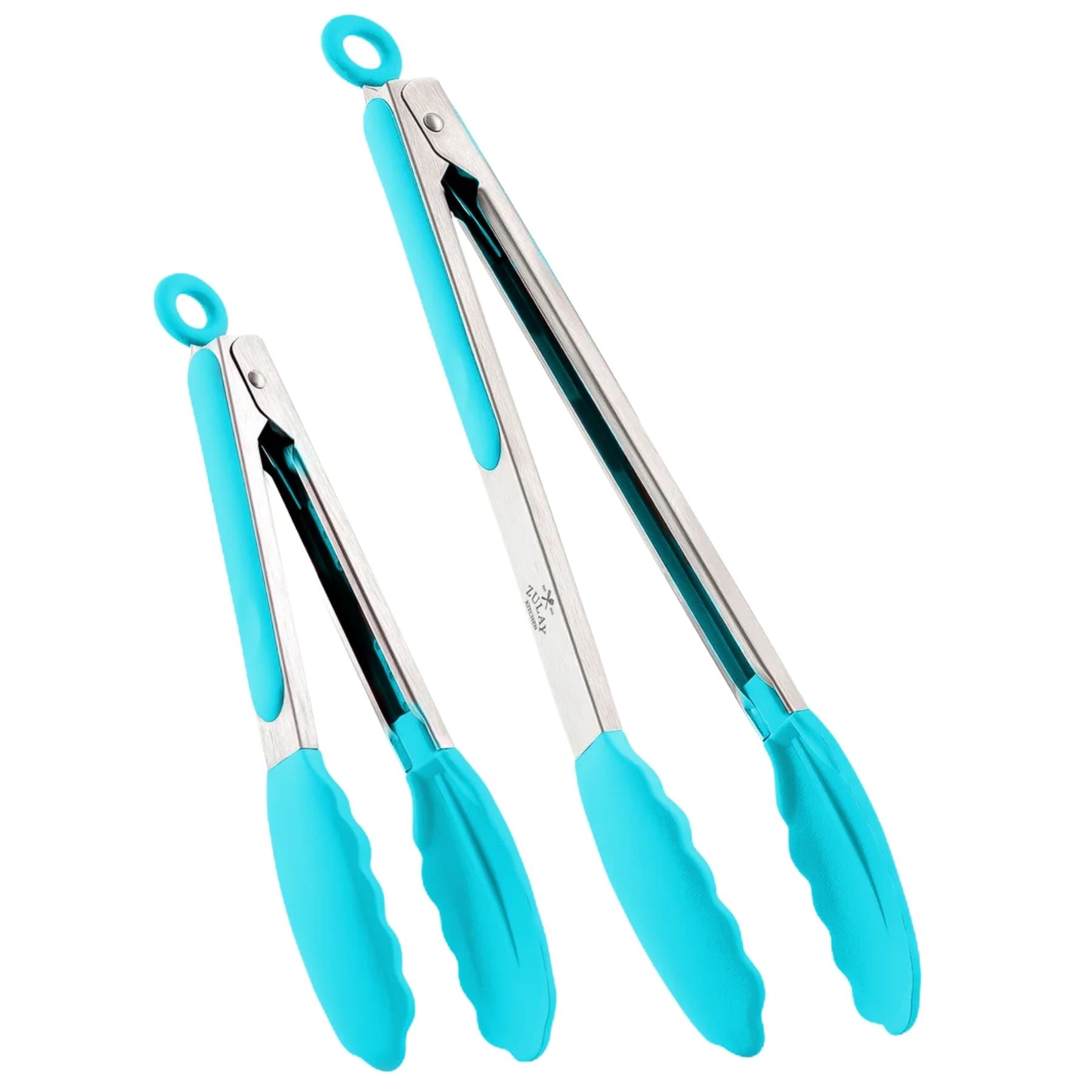 2 Piece Tongs For Cooking (9" & 12")	Silver and Aqua Sky by Zulay Kitchen