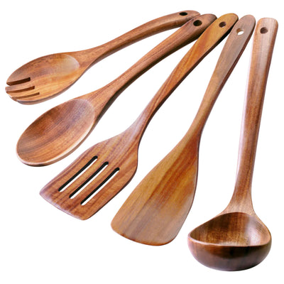 Teak Wood Utensils Set - 5pc Set by Zulay Kitchen