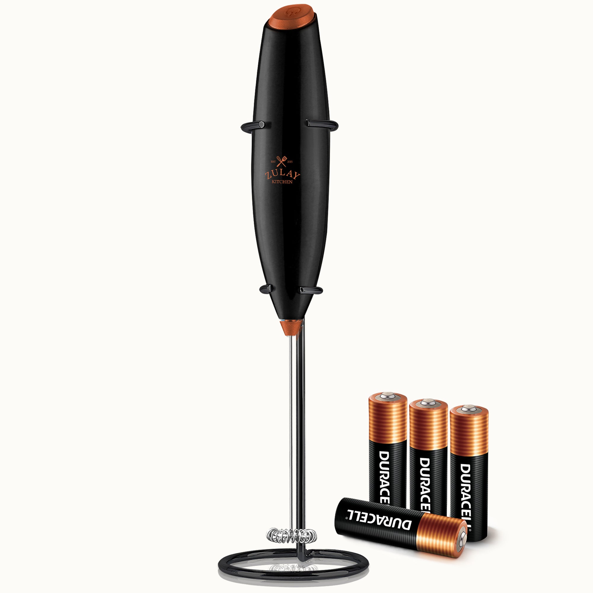 Milk Frother with 4 Batteries - Duracell Powered - Black/Copper by Zulay Kitchen