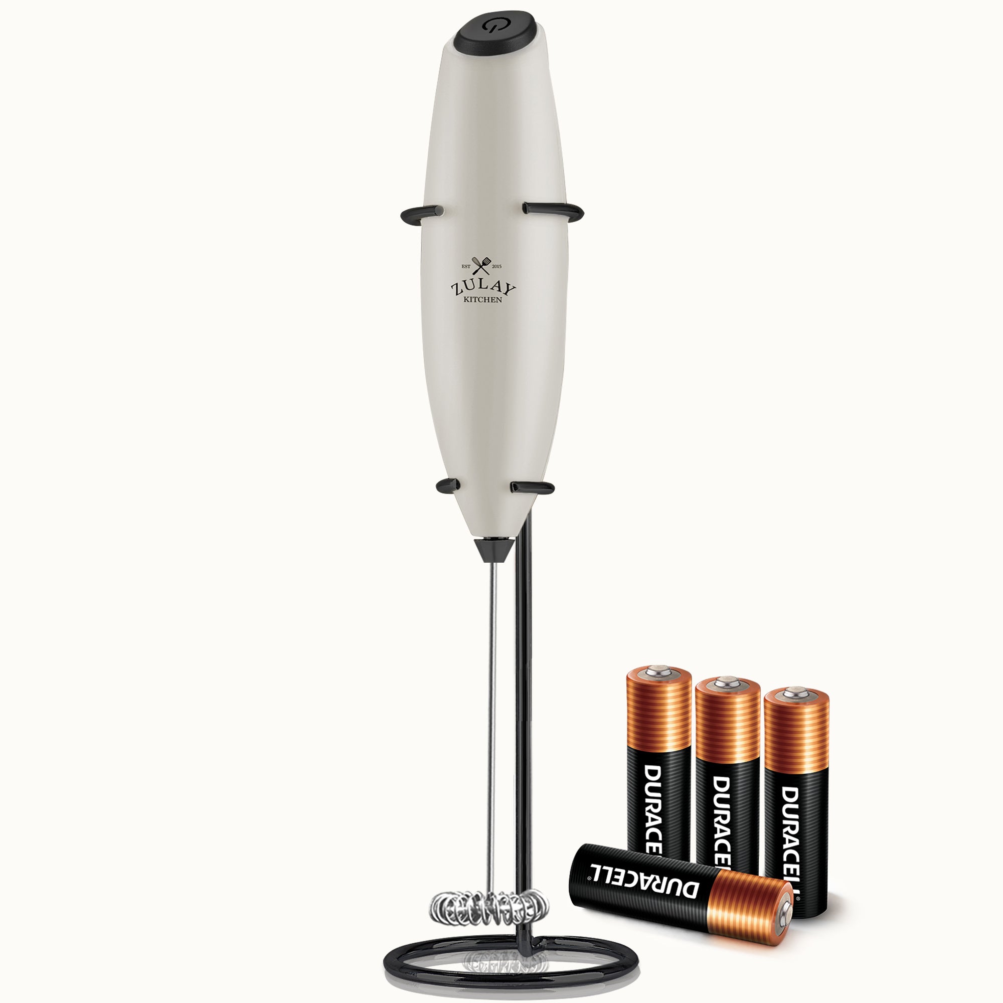 Milk Frother with 4 Batteries - Duracell Powered - Exec Grey n Black w Black Stand by Zulay Kitchen
