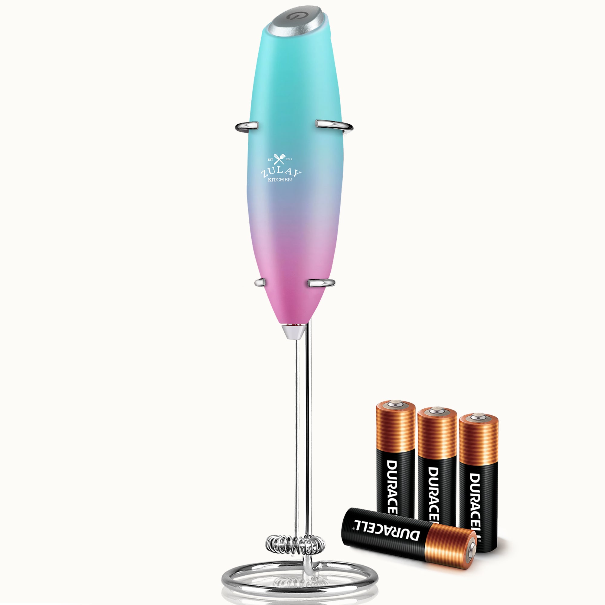 Milk Frother with 4 Batteries - Duracell Powered-Bubblegum Teal-Pink Blend by Zulay Kitchen