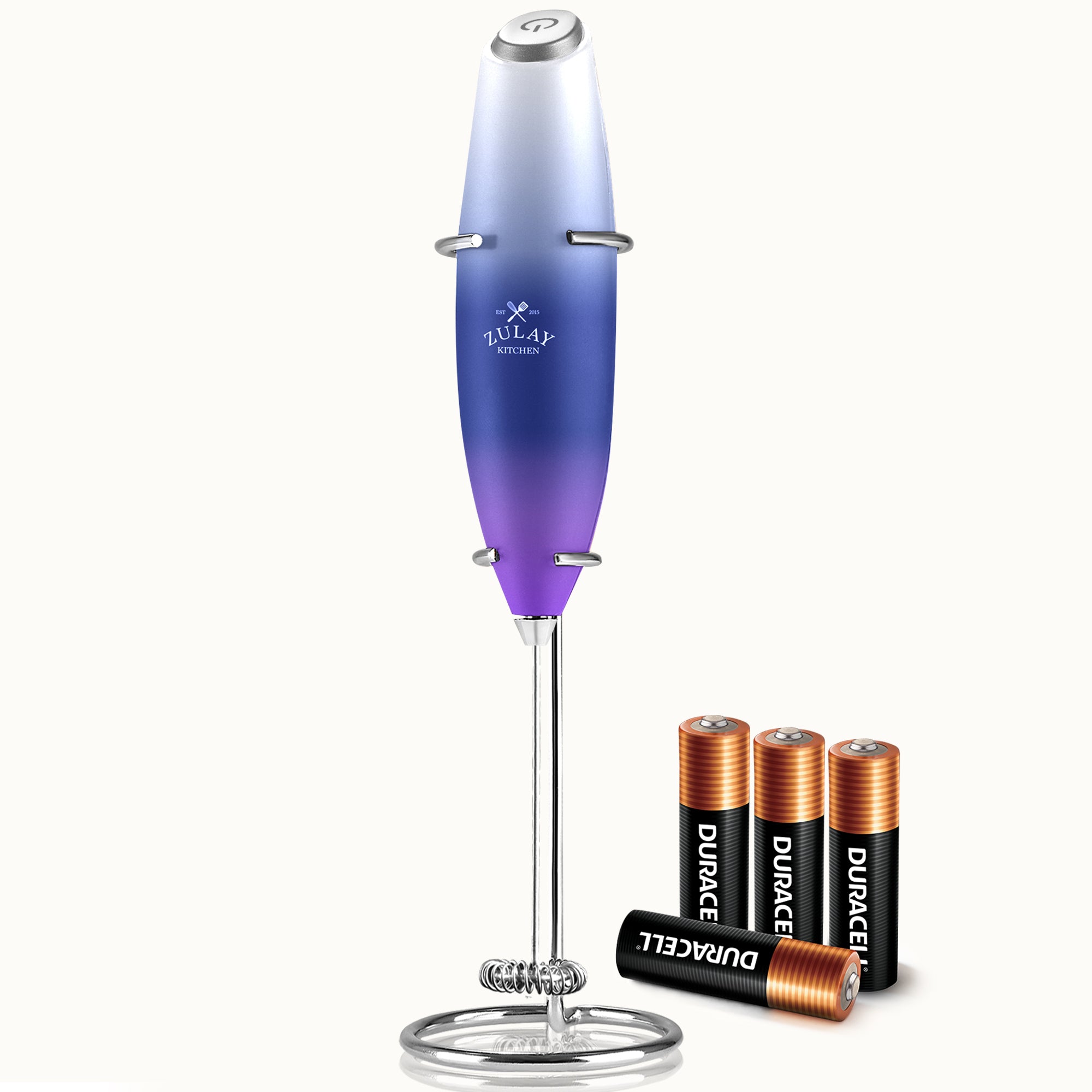Milk Frother with 4 Batteries - Duracell Powered - Silver n Blue n Purple Blend by Zulay Kitchen