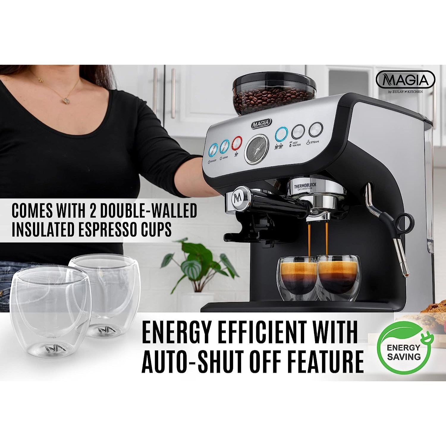 Energy Efficient with Auto-Shut Off Feature Zulay Magia Manual Espresso Machine by Zulay Kitchen